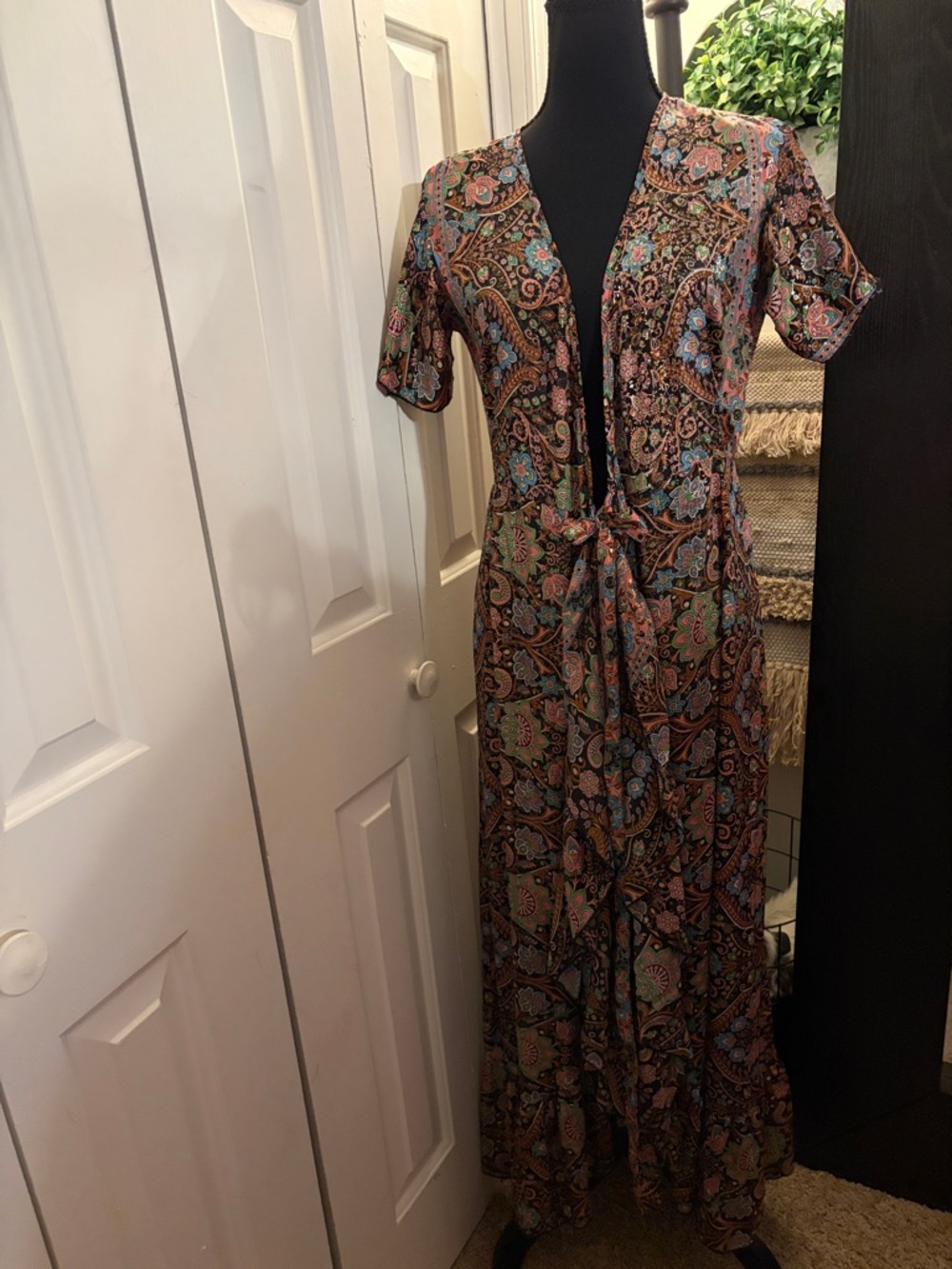 Bohemian Paisley Tie-Front Duster - Multicolor